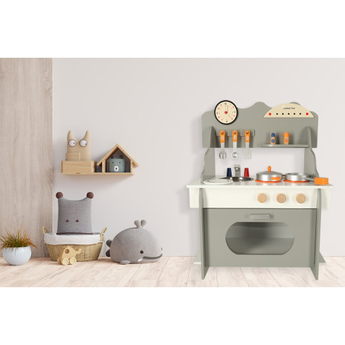 Dětská dřevěná kuchyňka s troubou - šedá