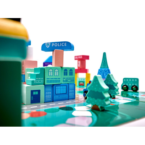 Drevená stavebnica s podložkou vzdelávacie mesto 128ks