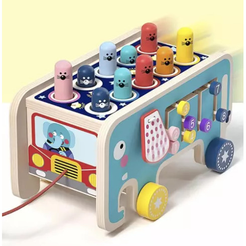 Drevený edukačný slon s kladivom