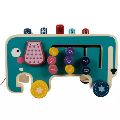 Drevený edukačný slon s kladivom