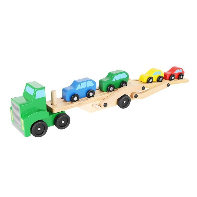 Dřevěný tahač s návěsem na přepravu aut - 32 cm