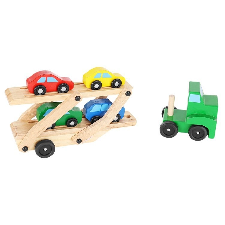 Dřevěný tahač s návěsem na přepravu aut - 32 cm