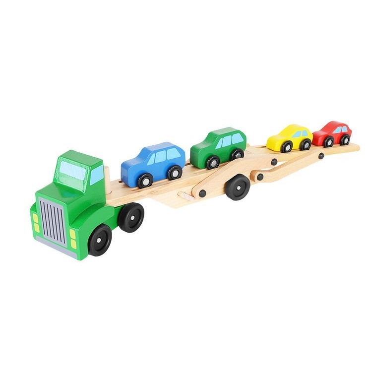 Dřevěný tahač s návěsem na přepravu aut - 32 cm