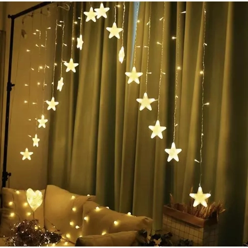 LED světelný závěs hvězdičky 136 LED USB - teplá bílá 