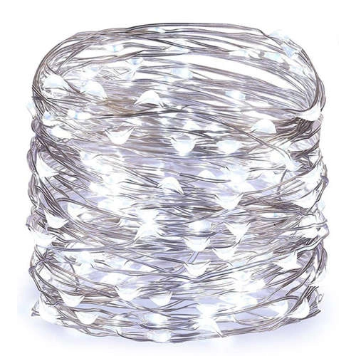 Světelný řetěz 300 LED s dálkovým ovládáním, studený bílý 30m