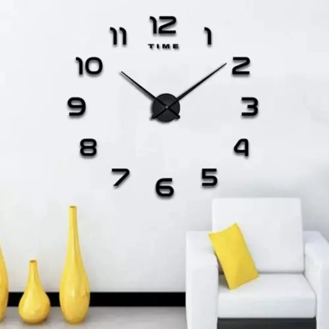 Dizajnové 3D nalepovacie hodiny 130 cm - čierne