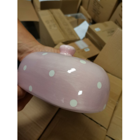 Keramická maselnička - ružová s bodkami 9×20,5 cm