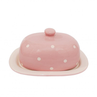 Keramická maselnička - ružová s bodkami 9×20,5 cm