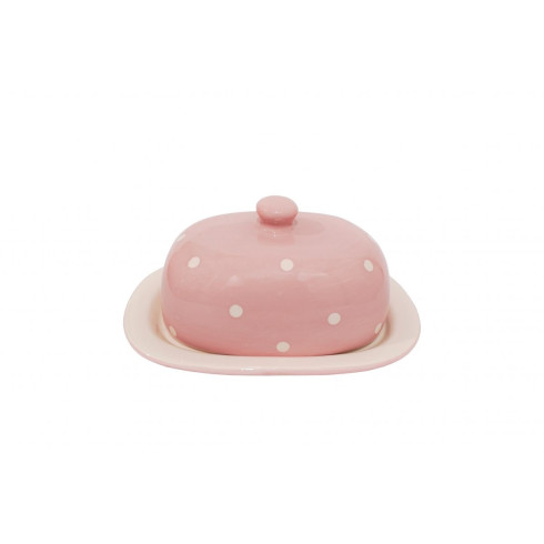 Keramická máselnička - růžová s tečkami 9×20,5 cm