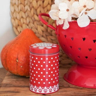 Plechová červená cukornička s bodkami
