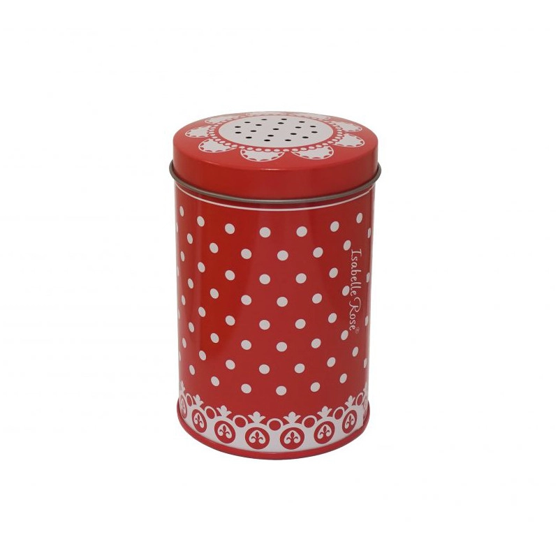 Plechová červená cukornička s bodkami