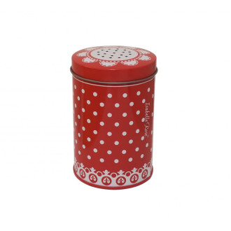 Plechová červená cukornička s bodkami