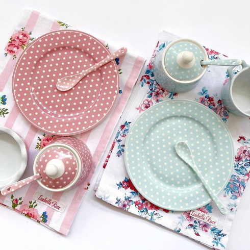 Porcelánová lyžička s bodkami 14 cm - modrá