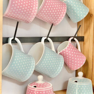 Porcelánový hrnček s bodkami 380 ml - modrý