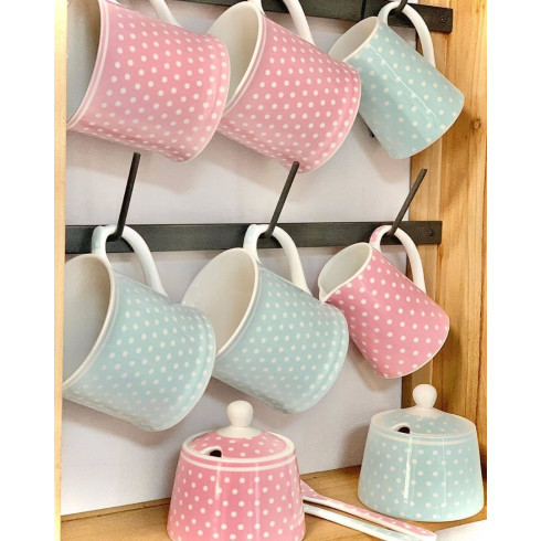 Porcelánový hrnček s bodkami 380 ml - modrý