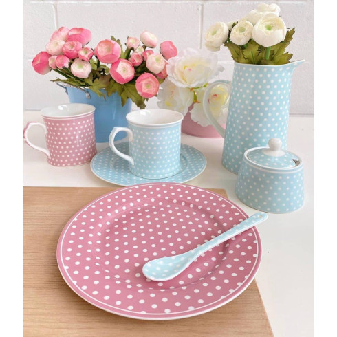 Porcelánový hrnček s bodkami 380 ml - modrý