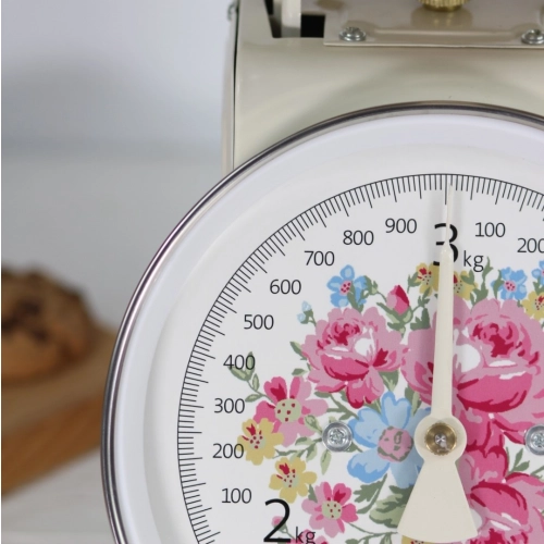 Retro kuchynská váha s ružami - krémová