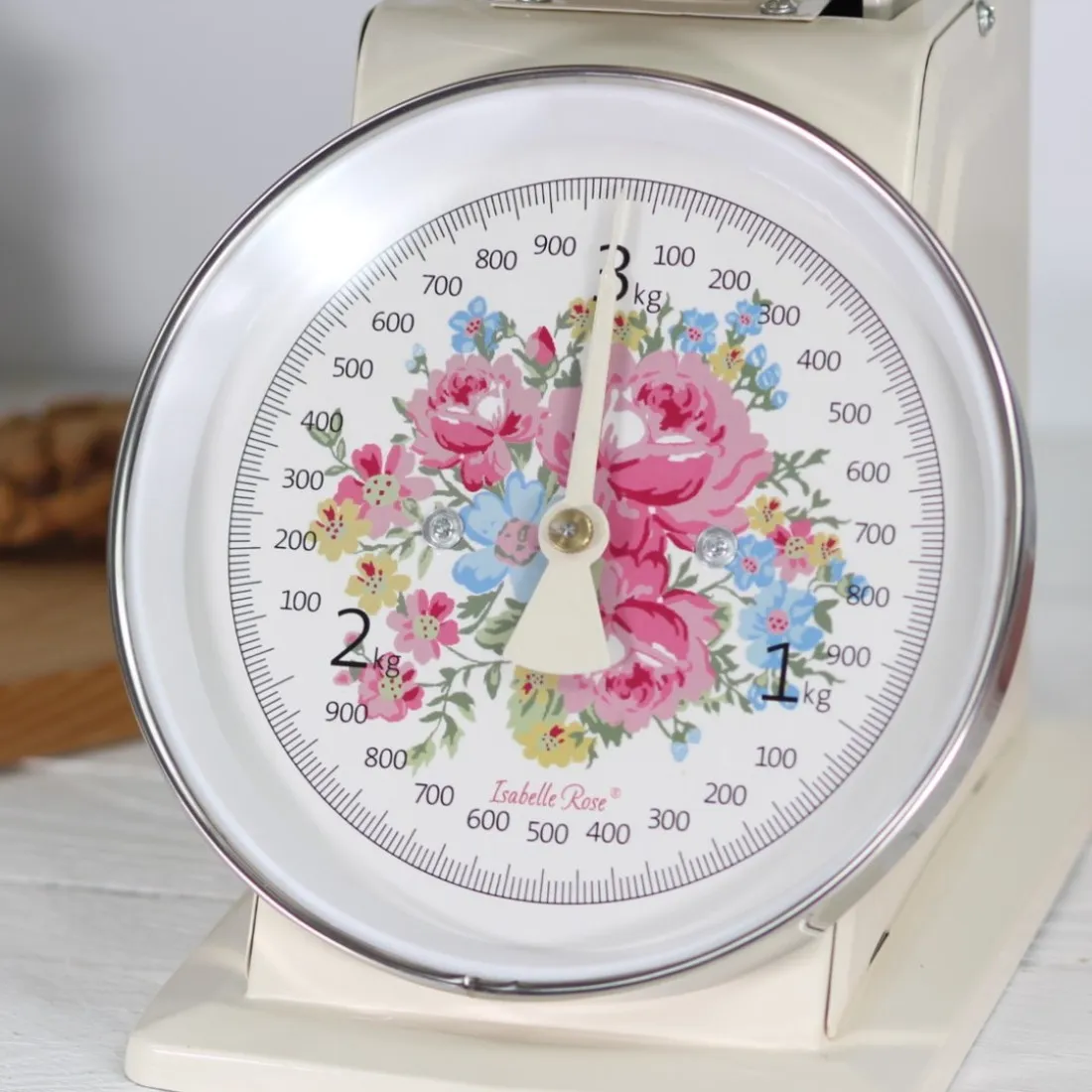 Retro kuchynská váha s ružami - krémová