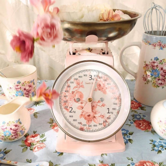 Retro kuchynská váha s ružami - ružová
