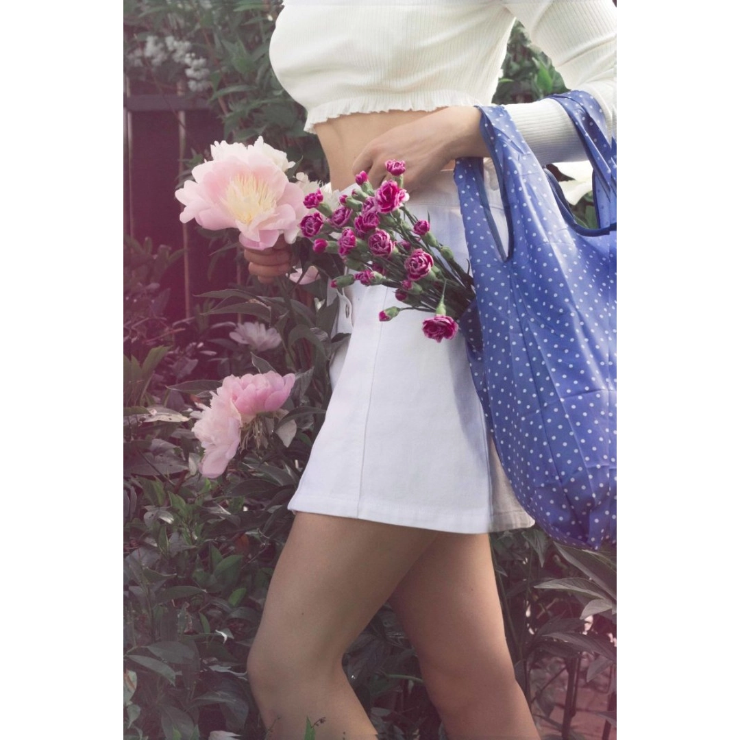 Skladacia nákupná taška ružovo biela 