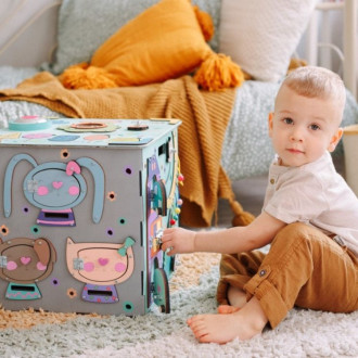 Activity board kocka XXL s LED - modrá