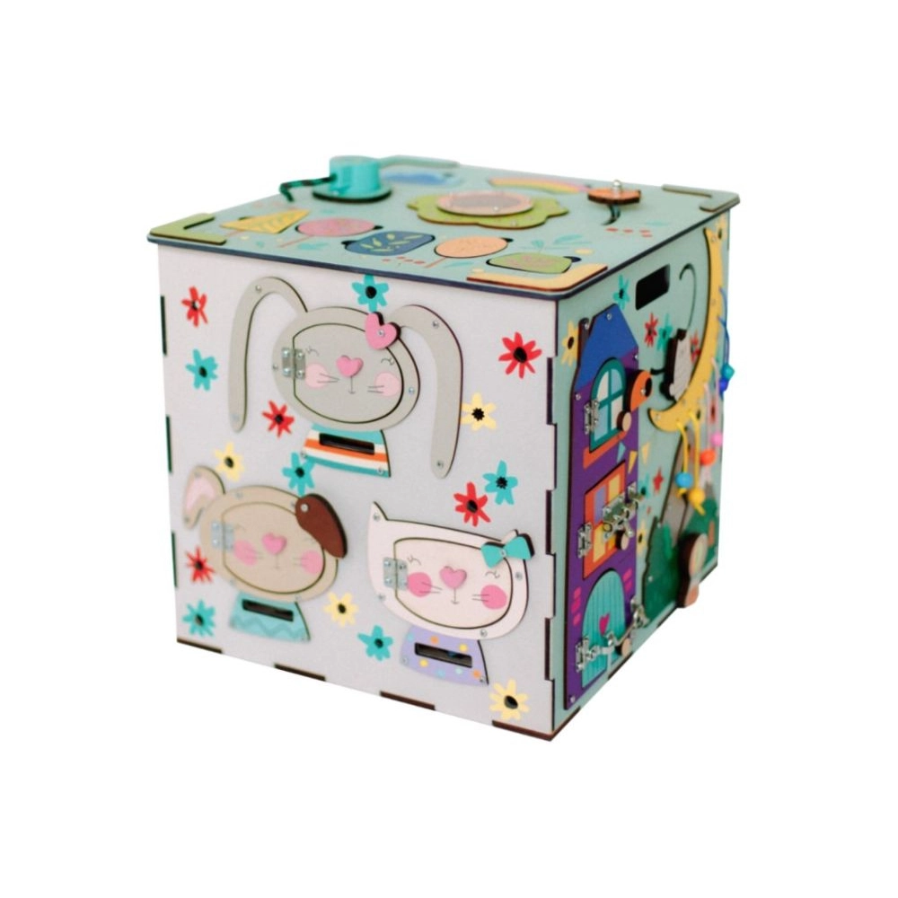 Activity board kocka XXL s LED - modrá