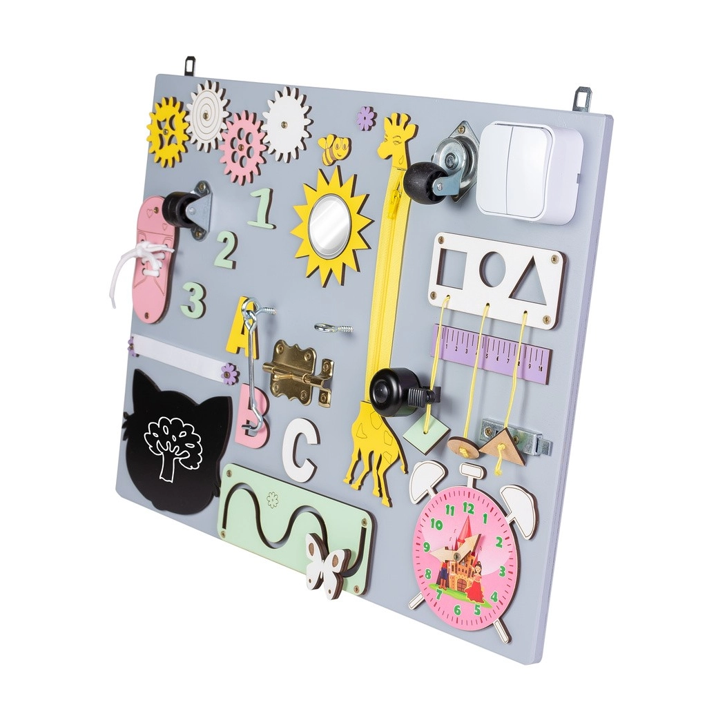 Dřevěná manipulační deska  montessori - růžové hodiny 50 cm