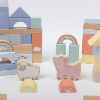 Drevené stavebné kocky pre deti - Farma 70 ks