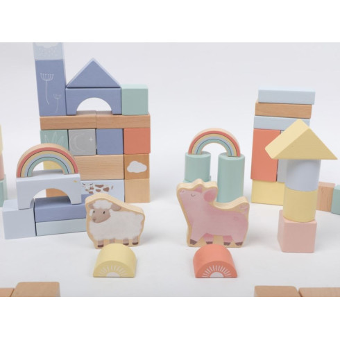 Drevené stavebné kocky pre deti - Farma 70 ks
