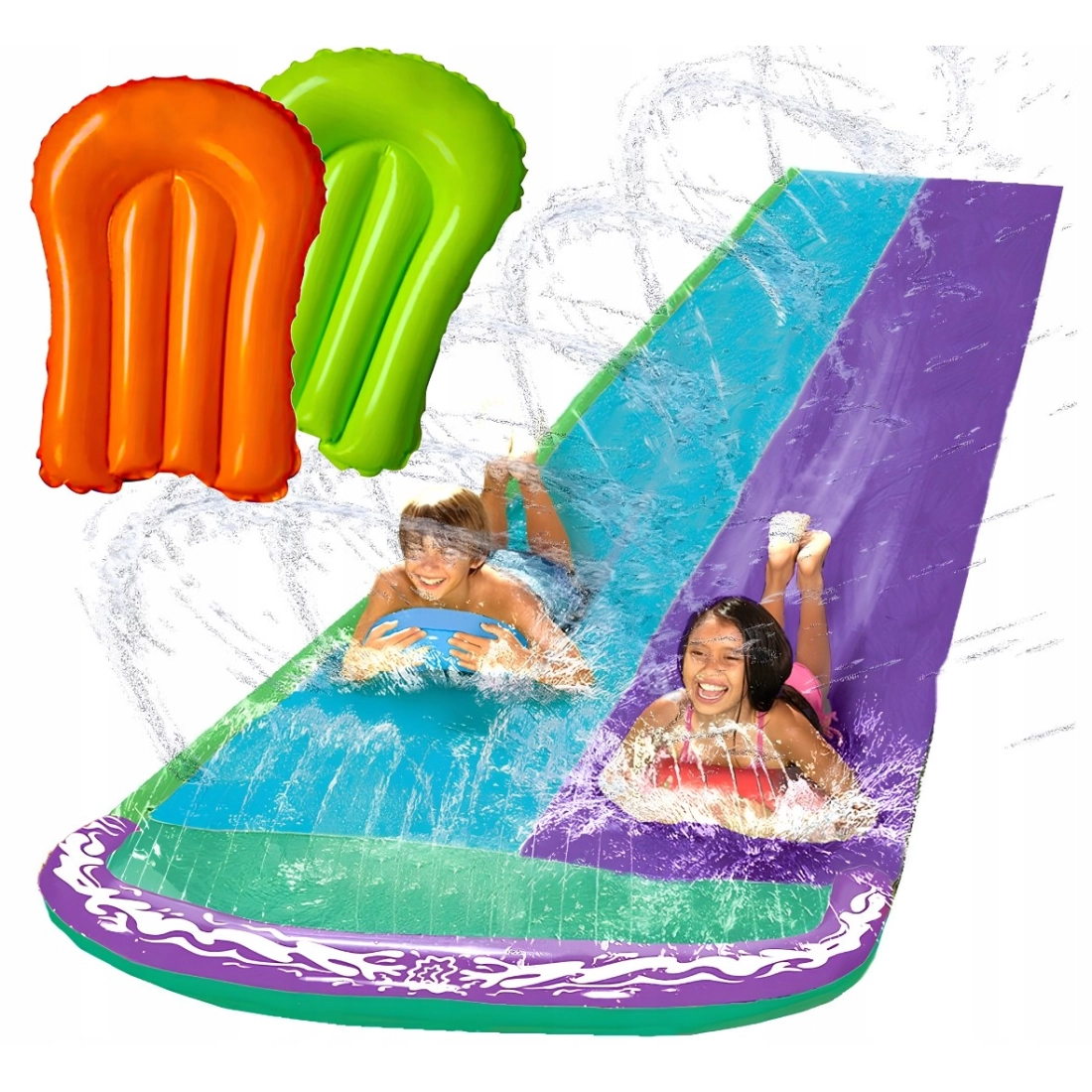 Vodná šmýkačka s fontánou dvojitá + 2 nafukovacie dosky