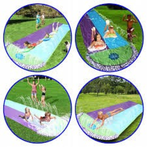 Vodní skluzavka s fontánou dvojitá + 2 nafukovací desky