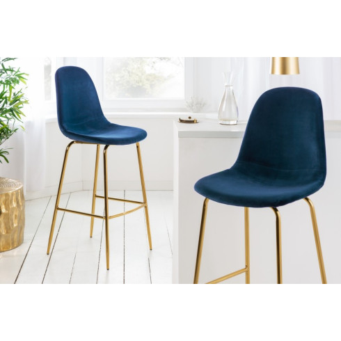Designová barová židle Scandinavia Samt Gold - modrá