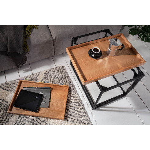 Drevený konferenčný stolík s táckou - masív dub, set 2 ks