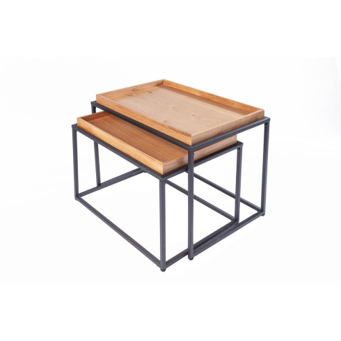 Drevený konferenčný stolík s táckou - masív dub, set 2 ks