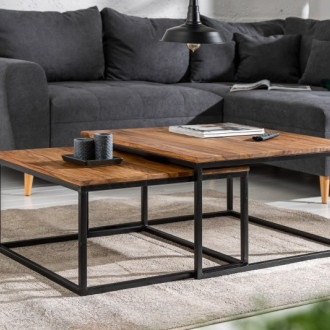 Konferenčný stolík Elements- set 2 ks - masív, čierny rám