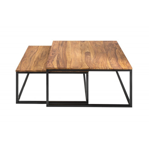 Konferenční stolek Elements- set 2 ks - masiv, černý rám