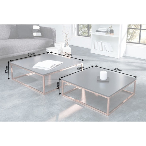 Konferenční stolek Elements- set 2 ks - masiv, černý rám