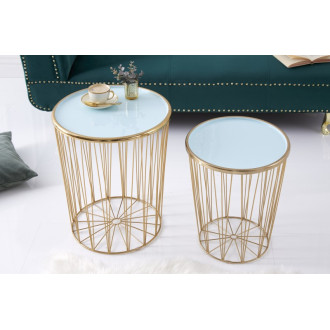 Odkladací stolík Storage Set 2 ks - tyrkysovo zlatý