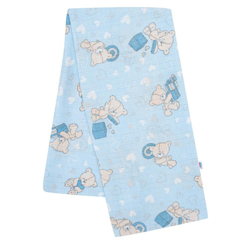 Bavlněná plena s potiskem Medvídek a srdíčko - modrá