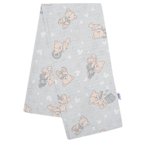 Bavlnená plienka s potlačou Medvedík a srdiečko - šedá