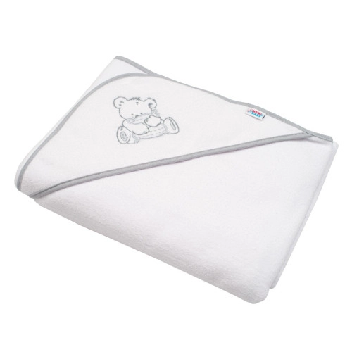 Detská froté osuška s výšivkou a kapuckou New baby 100x100 - biela