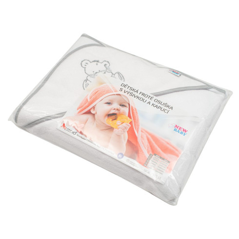 Detská froté osuška s výšivkou a kapuckou New baby 100x100 - biela