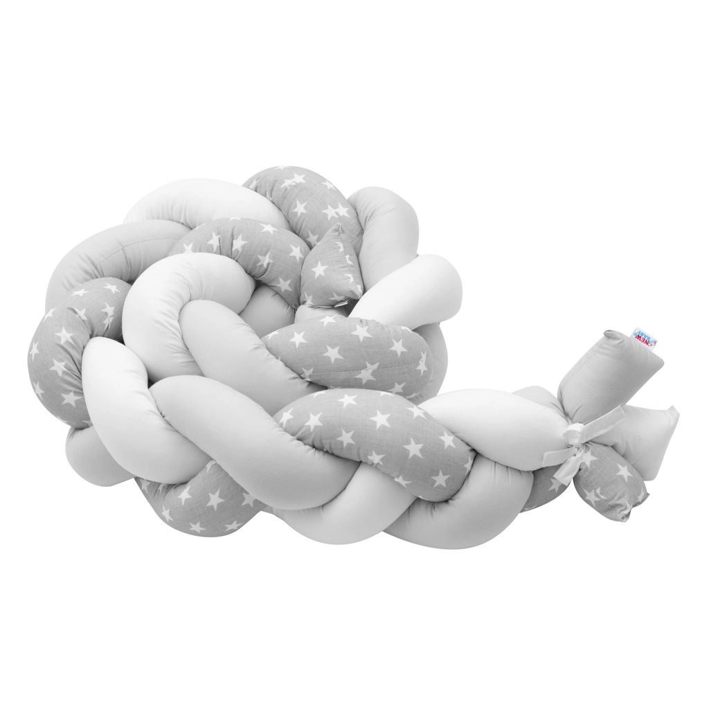 Ochranný mantinel do postýlky cop 210 cm - hvězdičky šedo-bílý