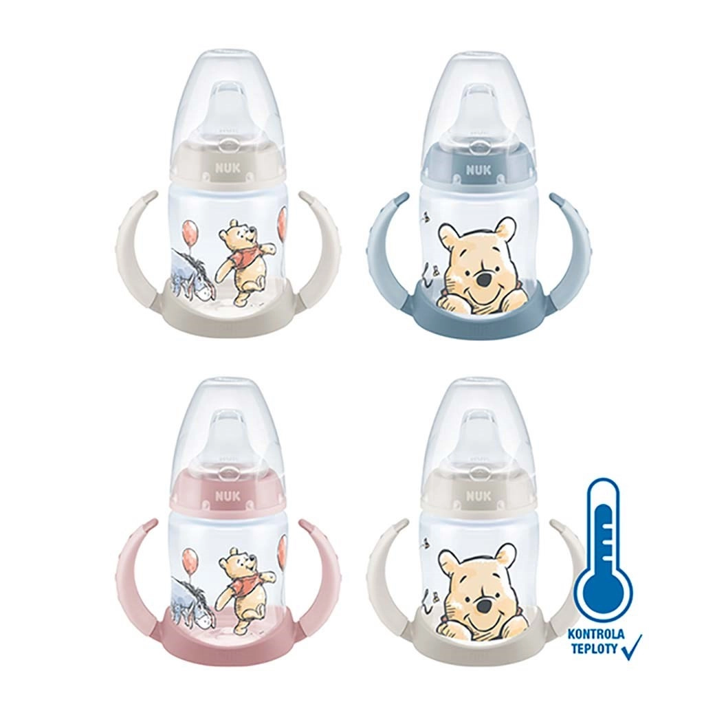 Kojenecká láhev na učení Medvídek s kontrolou teploty - 150 ml šedá