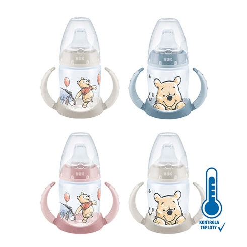 Kojenecká láhev na učení Medvídek s kontrolou teploty - 150 ml šedá