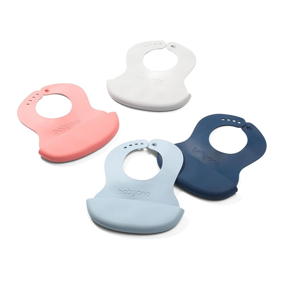 Nastavitelný plastový bryndák s kapsičkou Baby Ono - světle modrý