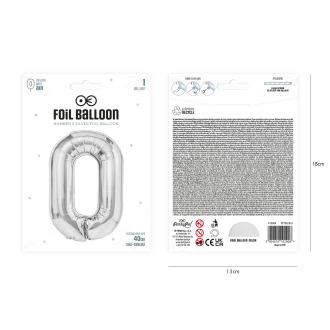 Folijski rojstnodnevni balon številka 0 srebrne barve 40 cm