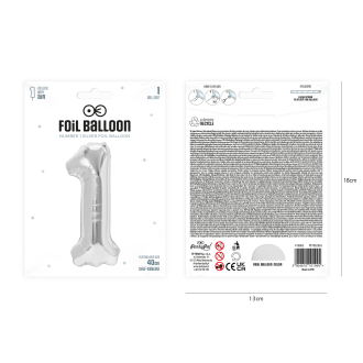 Foliasti balon za rojstni dan številka 1, srebrn, 40 cm
