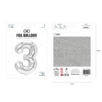 Folijski balon rojstnodnevna številka 3 srebrna 40 cm