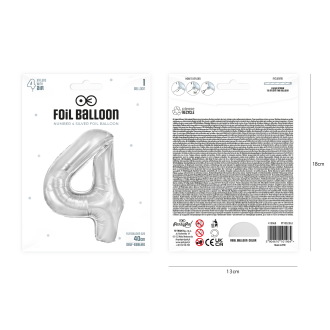 Foliast balon za rojstni dan številka 4, srebrn, 40 cm